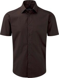 Russell Collection RU947M - Men's Short Sleeve Fitted Shirt Chocolate