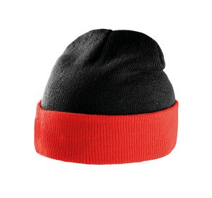 K-up KP514 - BI-COLOUR BEANIE HAT WITH TURN-UP Black / Red