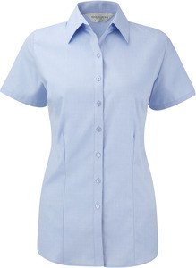 Russell Collection RU963F - Ladies' Short Sleeve Herringbone Shirt Light Blue