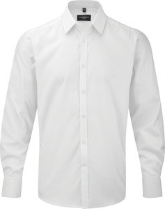 Russell Collection RU962M - Mens' Long Sleeve Herringbone Shirt White