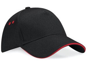 Beechfield BF15C - 5 Panel Cap 100% Cotton Black/Red