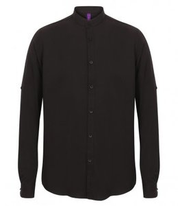 Henbury H592 - Mandarin Roll Sleeve Anti-Bac Wicking Shirt Black