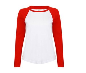 SF Women SK271 - Women's long-sleeved baseball T-shirt White / Red