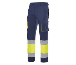 VELILLA V3030 - HIGH-VISIBILITY TWO-TONE MULTI-POCKET PANTS Navy/Fluo Yellow