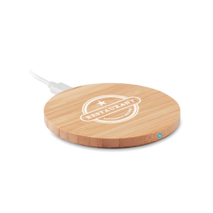 GiftRetail MO9434 - RUNDO Round wireless charger bamboo