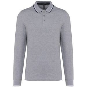 Kariban K280 - Men’s long-sleeved piqué knit polo shirt Oxford Grey / Navy / White