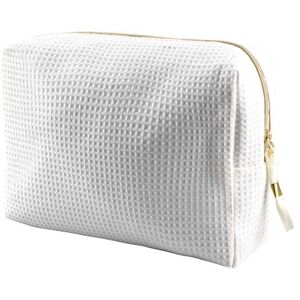 EgotierPro 53035 - Cotton Waffle Toilet Bag with Golden Handle GARONA