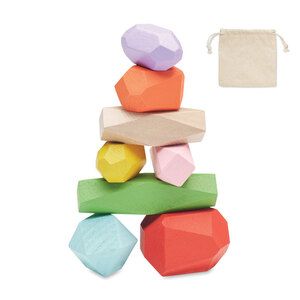 GiftRetail MO6710 - DOLMEN 8 stacking wood rocks in pouch