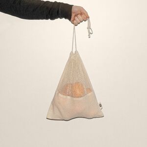 EgotierPro 50004 - Cotton Net Bag with Cord Closure COCONUT