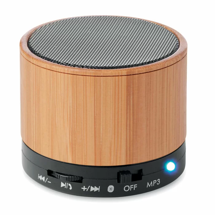 GiftRetail MO9608 - ROUND BAMBOO Wireless speaker in bamboo black