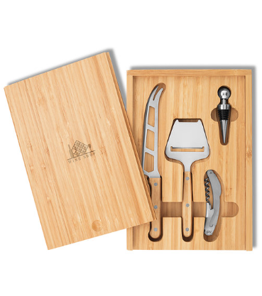GiftRetail MO8416 - WINE Deluxe Bamboo Cheese and Wine Gift Set wood